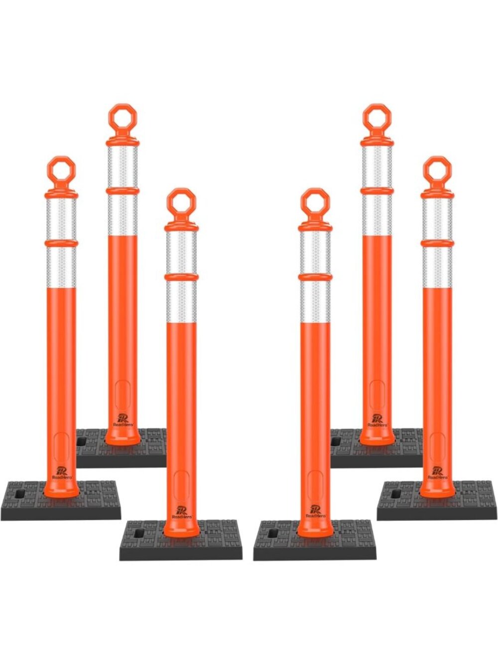 42" Orange Traffic Cones with Base - 6 Pack Delineator Posts for Safety